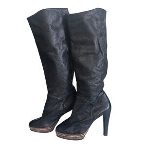 Steve Madden Packit Women's Leather Knee High Black High-Heeled Boots Size 8M